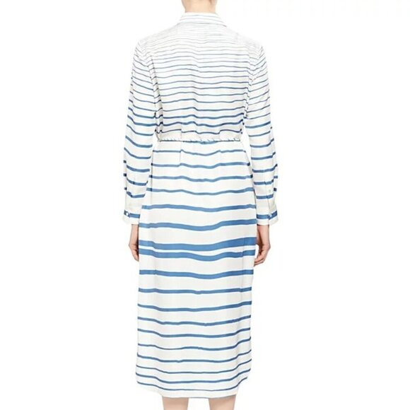 Theory Women's Blue Striped Long Sleeves Belted Silk Shirt Dress Size Small - Picture 2 of 10
